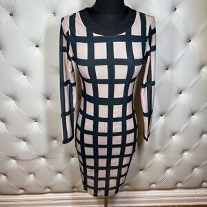 Left Or Right Elegant Black And Cream Grid Pattern Dress Size S